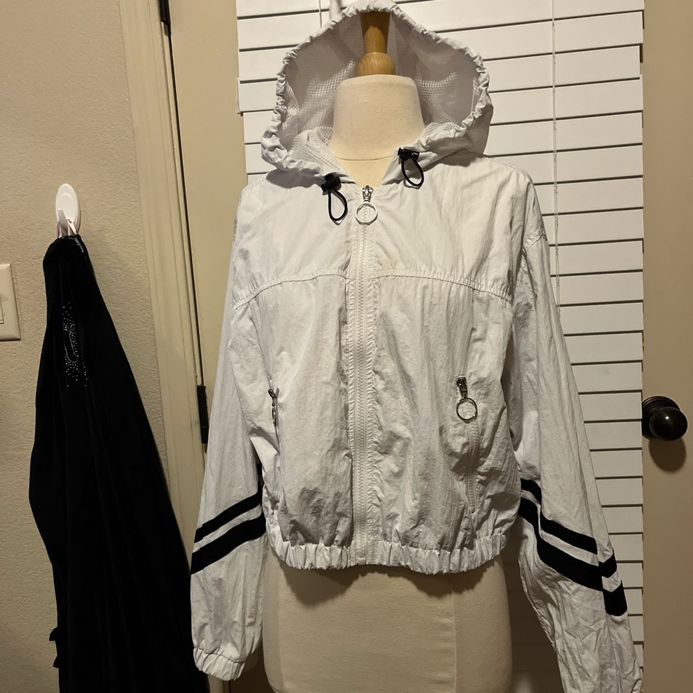 Ci Sono White Bomber Jacket with Black Accents